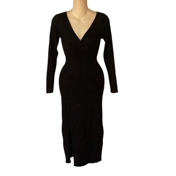 ASTR The Label Faux Wrap Ribbed Knit Sweater Dress Women’s Small Black Bodycon H - Picture 1 of 9